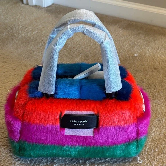 Kate Spade Puffed Striped Faux Fur Satchel - Picture 4 of 5